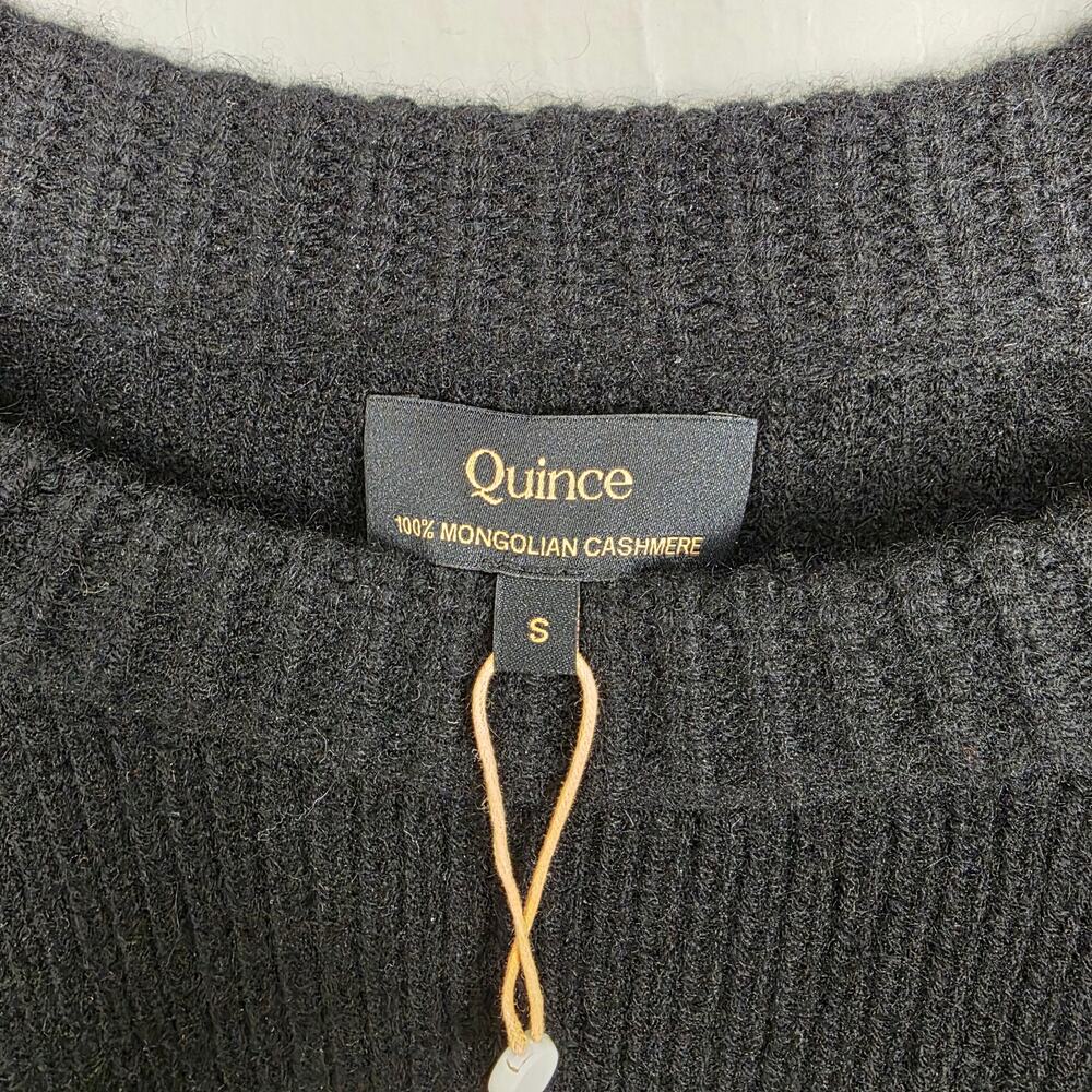 Quince 100% Mongolian Cashmere Black Fisherman Ribbed Crewneck Sweater NWT S - Picture 8 of 11